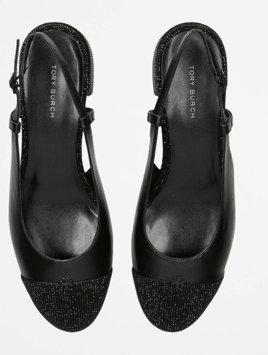 Tory Burch Shoes - #701 Tory Burch black leather block heel slingback pumps with glittery embellish
